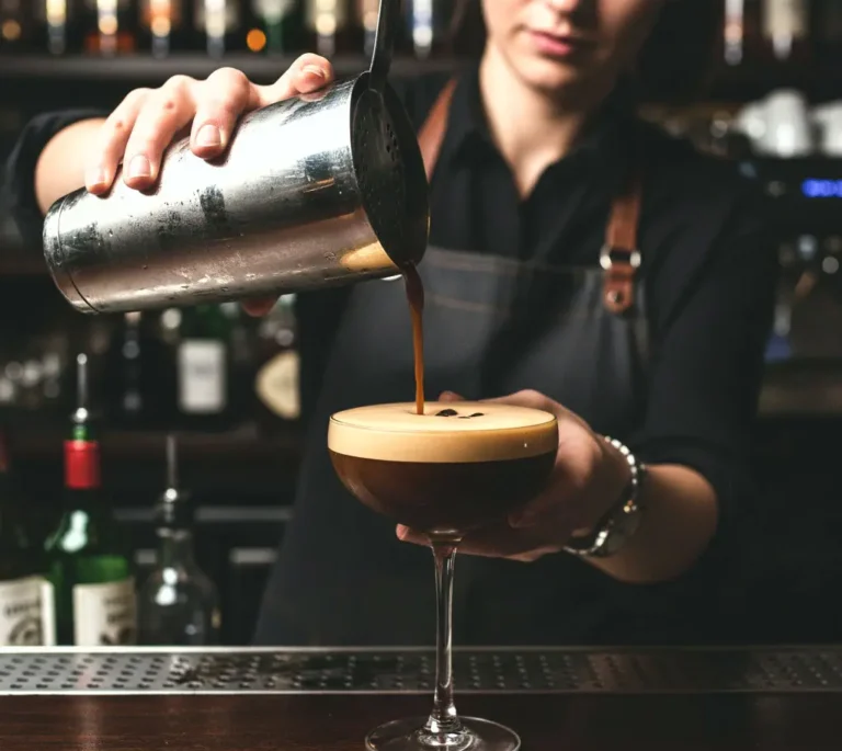 Professional bartender mixing a vibrant cocktail at a stylish Bartenders Vip Mix event